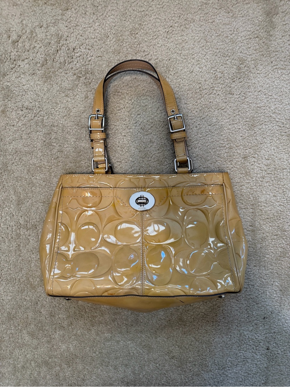 Vintage Coach Yellow Embossed Patent Leather Handbag